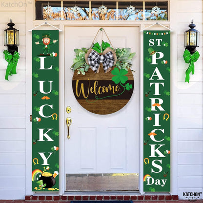 Huge, Lucky St Patricks Day Banner, 2 Pieces - 72x12 Inch | Happy St Patricks Day Banner, St Patricks Day Party Decorations | Lucky St Patricks Day Porch Sign, St Patricks Day Decorations for The Home