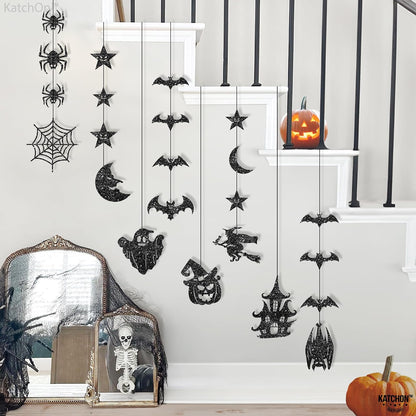 KatchOn Glitter Black Halloween Garland, Pack of 10