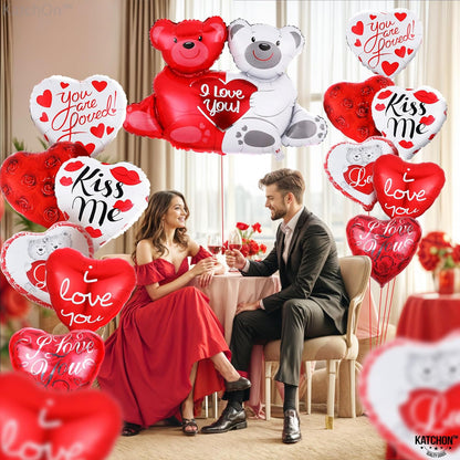 KatchOn, Big Teddy Bear Balloons Set - 23 Inch, Pack of 13 I Love You Balloons Heart Shaped Balloons and Valentines Balloons for Valentines Day Decorations, Anniversary Decorations, Valentines Decor