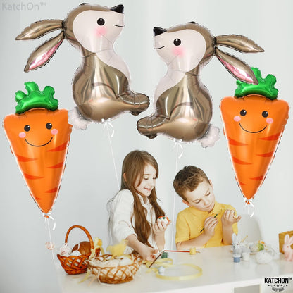 KatchOn, Huge Carrot and Bunny Easter Balloons - 32 Inch, Pack of 4 | Carrot Balloon, Bunny Balloon for Easter Decorations | Easter Mylar Balloons, Easter Party Decorations, Bunny Birthday Decorations
