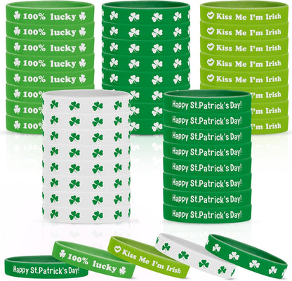 KatchOn, St. Patrick's Day Shamrock Rubber Wristbands Bracelets - Pack of 40 | Rubber Wristbands for St patricks day decorations, Irish Bracelets, Party Favors Supplies Gifts Decorations