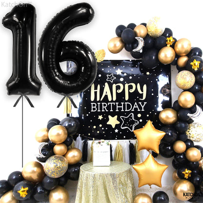 KatchOn, Giant Black 16 Balloon Numbers - 40 Inch | 16 Birthday Balloons for Sweet 16 Birthday Decoration | 16th Birthday Decorations for Boys | Sixteen Balloon, 16th Anniversary Decorations