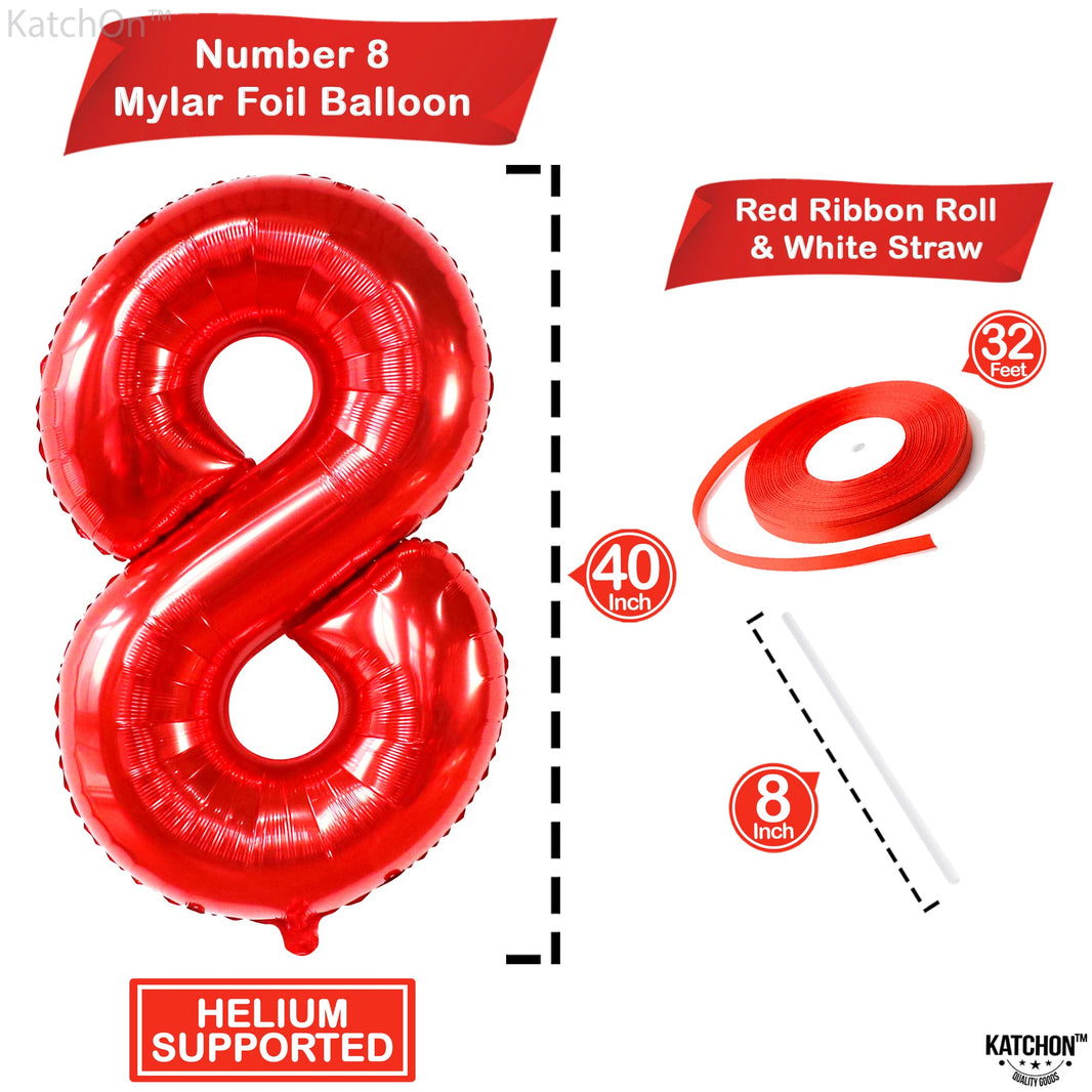 KatchOn, Giant, Red 8 Balloon Number - 40 Inch | Red 8 Balloon, 8th Birthday Decoration Boy | 8 Year Old Balloon, 8 Year Old Birthday Decorations | Number Balloons for Anniversary Decorations