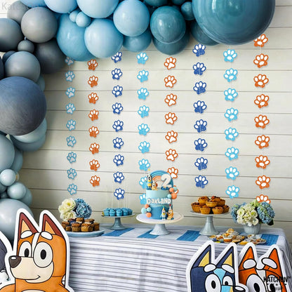 KatchOn, Dog Banner Garland Decorations - Large 6.5 Feet, 8 Strings | Puppy Party Decor | Blue and Orange Dog Birthday Party Decorations | Puppy Birthday Party Supplies, Dog Paw Print Party Supplies