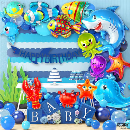 KatchOn, Ocean Balloons for Under The Sea Decorations - 43 Inch, Pack of 15 | Shark Balloons, Under The Sea Balloons | Fish Balloons for Party, Sea Animal Balloons, Under The Sea Party Decorations