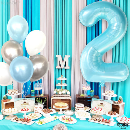 KatchOn Giant Light Blue Number 2 Balloon - 40 Inch | Light Blue 2 Balloon Number | Two Cool Birthday Party Decorations Boy | Light Blue 2nd Birthday Decorations for Boys