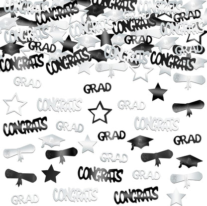 KatchOn, Black and Silver Graduation Confetti - Pack of 1300 | Grad Confetti for Graduation Decorations 2026, Black and Silver 2026 Graduation Decorations, Grad Table Decorations 2026