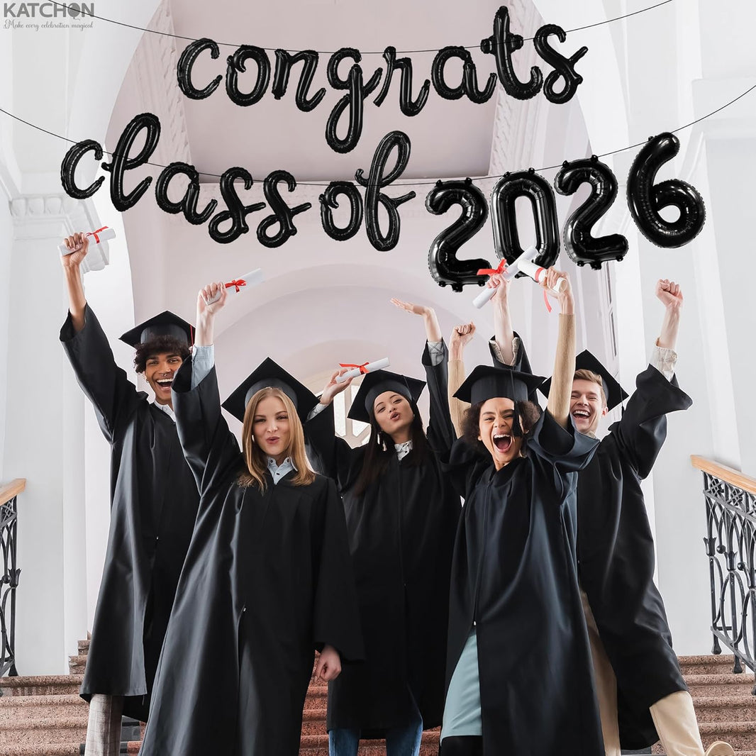 KatchOn, Black Class of 2026 Balloons Banner - Script, 16 Inch | 2026 Balloons Graduation, Graduation Decorations 2026 | Class 2026 Decoration, Class of 2026 Sign