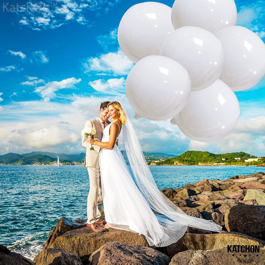 KatchOn, Round White Mylar Balloons - 22 Inch, Pack of 6 | White 4D Balloons, White Foil Balloons for Baby Shower | White Metallic Balloons for White Birthday Decorations | Metallic White Balloons