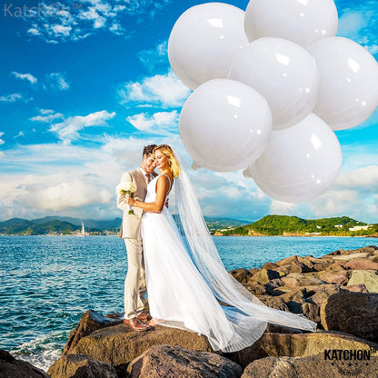 KatchOn, Round White Mylar Balloons - 22 Inch, Pack of 6 | White 4D Balloons, White Foil Balloons for Baby Shower | White Metallic Balloons for White Birthday Decorations | Metallic White Balloons