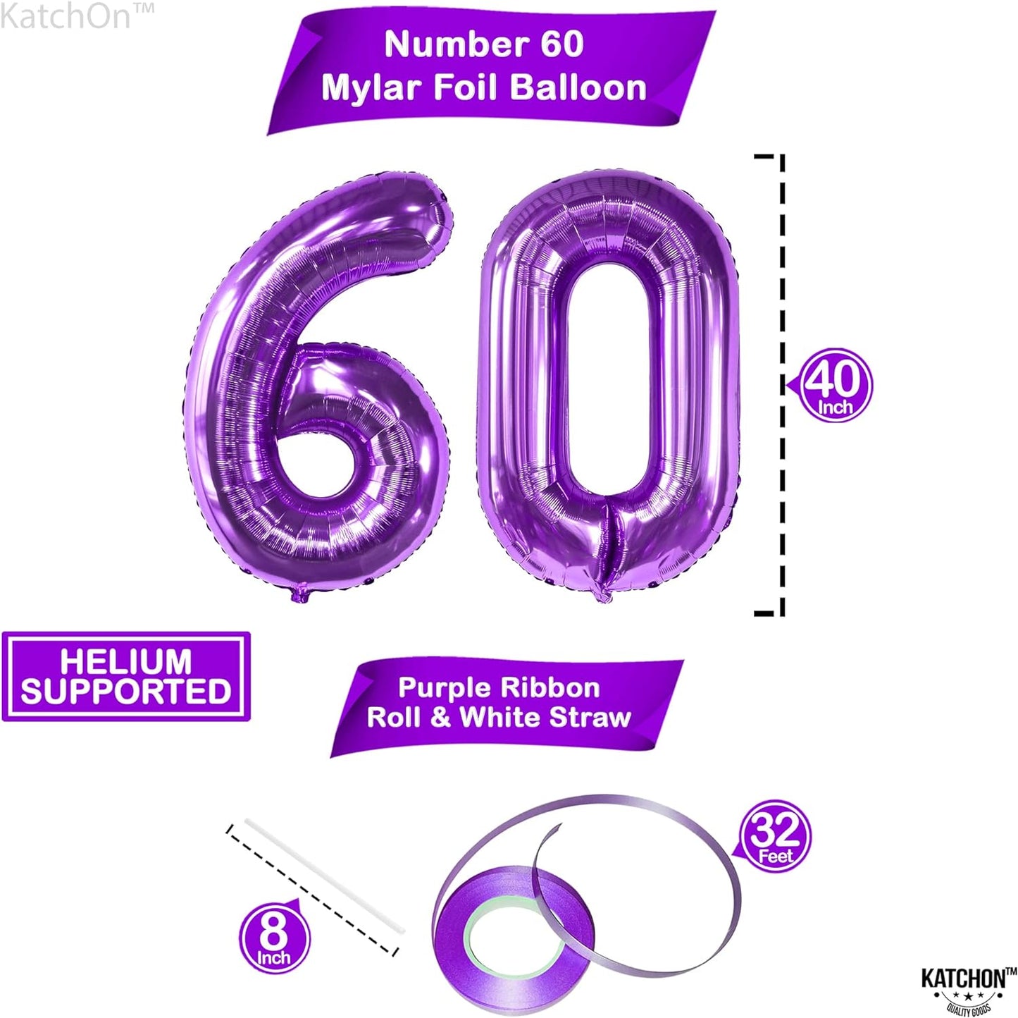 KatchOn, Big Purple 60 Balloon Numbers - 40 Inch | Purple 60th Birthday Decorations | 60th Birthday Balloon Purple for Happy 60th Birthday Decorations Purple | 60th Birthday Decorations for Women