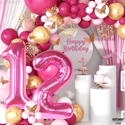 KatchOn, Hot Pink 12 Balloon Number - Giant, 40 Inch | Hot Pink 12th Birthday Decorations for Girls | 12 Shades of Pink Party Decorations | 12 Balloon Number Pink | Hot Pink Birthday Decorations Girls