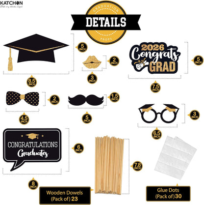 KatchOn, Graduation Photo Booth Props 2026 - Pack of 22 | Black and Gold Graduation Photo Props | Graduation Decorations 2026, Graduation Props For Congrats Grad Decorations, Class Of 2026 Decorations