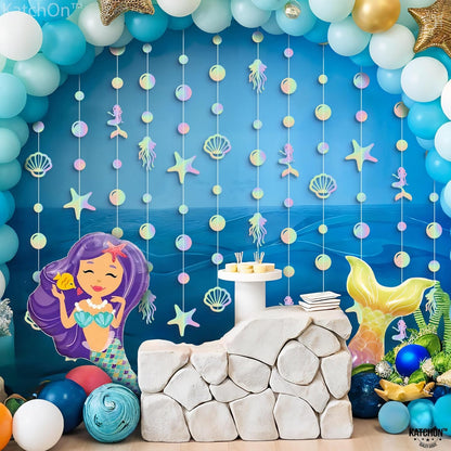 KatchOn, Iridescent Under The Sea Garland - 6.5 Feet, 8 Strings | Seashell Banner, Under The Sea Party Decorations | Mermaid Garland for Mermaid Birthday Decorations, Ocean Themed Party Decorations