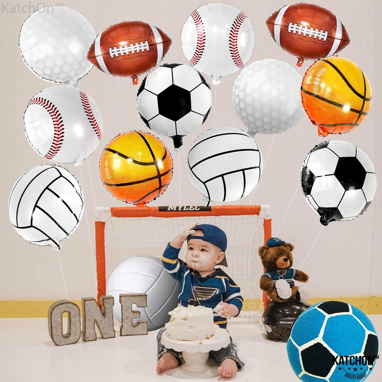 KatchOn, Huge Pack of 12, Mylar Sports Balloons - 18 Inch | All Sports Birthday Party Decorations | Soccer, Golf Balloons, Football Balloons, Basketball Balloons | All Star Baby Shower Decorations