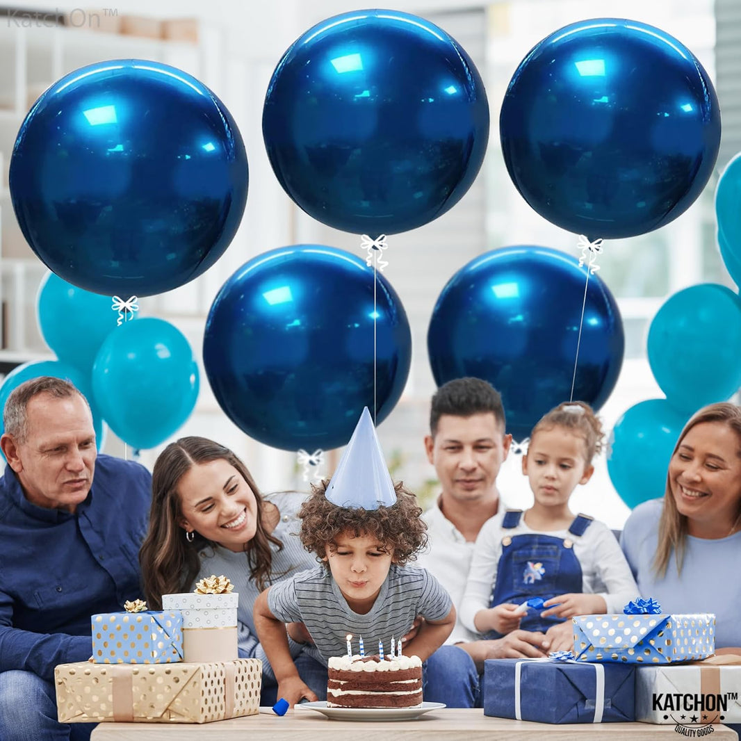 KatchOn, Mylar Metallic Blue Balloons - Big 22 Inch, Pack of 6 | Round Blueberry Balloons for Blue Party Decorations | Birthday, Gender Reveal, Baby Shower, Under the Sea, Veterans Day Decorations