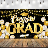 KatchOn, XtraLarge Congrats Grad Banner - 72x44 Inch, Graduation Banner | Congratulations Backdrop | Black and Gold Backdrop | Graduation Decorations 2026