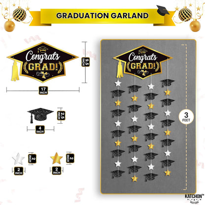 KatchOn, Black and Gold Graduation Cap Garland - Pack of 2, No DIY | Congrats Grad Garlands for Grad Cap Decorations | Grad Party Decorations 2026 | Graduation Decorations 2026