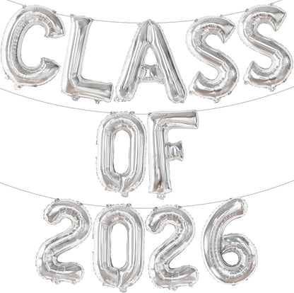 Graduation Decorations 2026 | Silver Class of 2026 Balloons - 16 Inch | Graduation Balloons Banners | Silver Graduation Decorations | Class of 2026 Banner for Class of 2026 Decorations, KatchOn