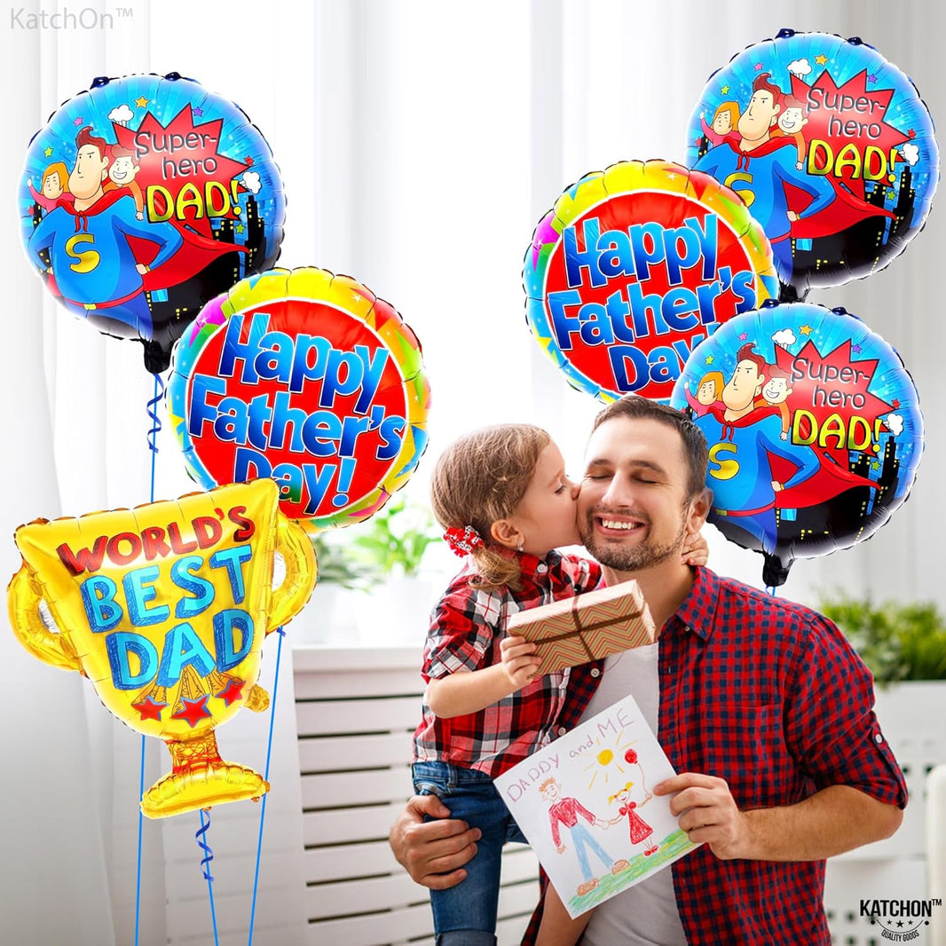 KatchOn, Happy Fathers Day Balloons - Large, Pack of 7 | Happy Fathers Day Decorations, Trophy Balloons | Super Dad Decorations | Best Dad Balloon for Happy Fathers Day Backdrop