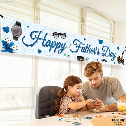 KatchOn, Happy Fathers Day Banner - XLarge, 120x20 Inch | Blue Happy fathers Day Yard Banner | Happy Fathers Day Decorations for Party | Happy Father's Day Backdrop for Father's Day Party Decorations