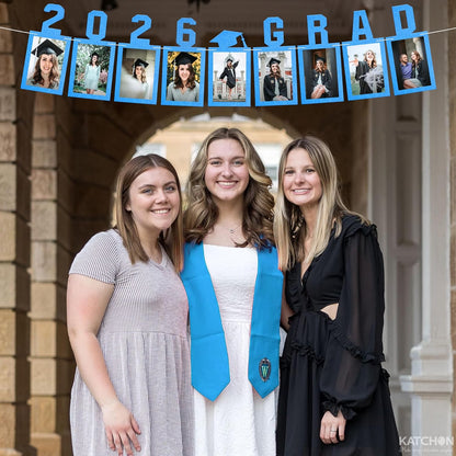KatchOn, Blue Graduation Photo Banner 2026 - Large, 10 Feet, 2026 Grad Banner | Graduation Banner 2026 Personalized | Felt Graduation Picture Banner for Graduation Decorations Class of 2026