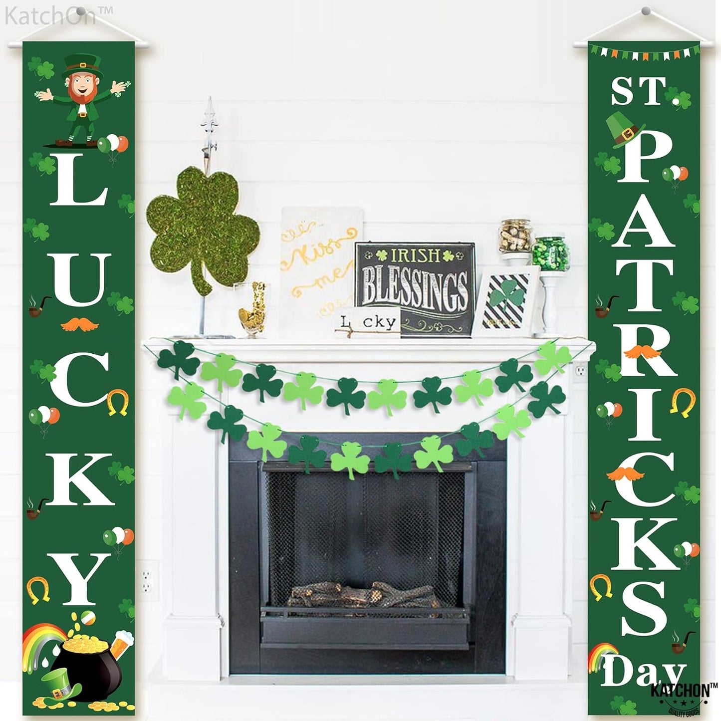 Huge, Lucky St Patricks Day Banner, 2 Pieces - 72x12 Inch | Happy St Patricks Day Banner, St Patricks Day Party Decorations | Lucky St Patricks Day Porch Sign, St Patricks Day Decorations for The Home