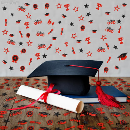 KatchOn, Shiny Glitter Red and Black Graduation Confetti - Pack of 300 | Congrats Grad Confetti for Class of 2026 Decorations | Red and Black 2026 Graduation Decorations | Grad Party Decoration 2026