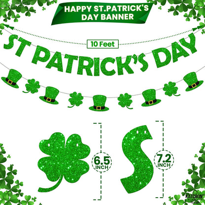 KatchOn, Pre-Strung Glitter St Patricks Day Banner - 10 Feet, 2 Strings | St Paddys Day Decorations | St Patricks Day Garland for St Patricks Day Decorations | Shamrock Garland, Shamrock Decorations