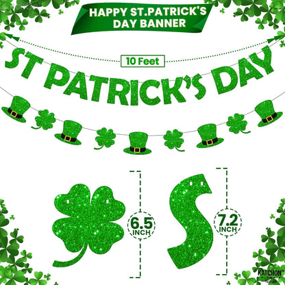 KatchOn, Pre-Strung Glitter St Patrick's Day Banner - 10 Feet, 2 Strings | St Paddy's Day Decorations | Shamrock Garland, Shamrock Decorations