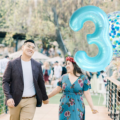 KatchOn, Giant Light Blue Number 3 Balloon - 40 Inch | Blue 3 Balloon Number for 3rd Birthday Decorations | 3rd Anniversary Decorations | Baby Shark Birthday Decoration
