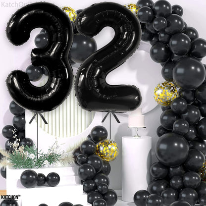 KatchOn, Huge Black 32 Balloon Numbers - 40 Inch | Foil Number Balloon For 32nd Birthday Party Decorations | 32 Balloon For Anniversary Decorations | Black Party Decoration