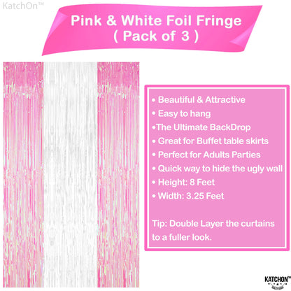 KatchOn, Xtralarge White and Pink Backdrop - 3.2x8 Feet, Pack of 3 | Pink and White Streamers for Bridal Shower, Gender Reveal Decorations, Bachelorette Party Decoration | Graduation Decorations 2025