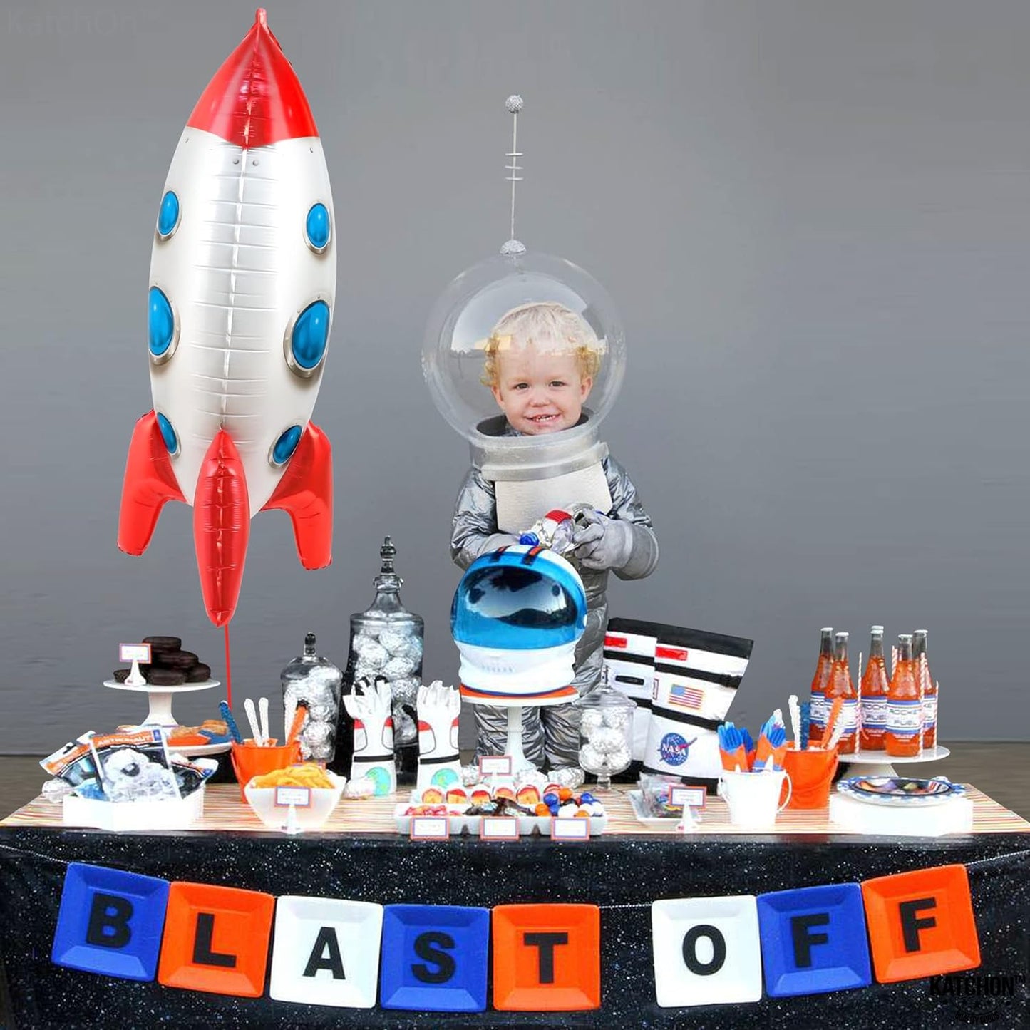 KatchOn, Large Rocket Balloon for Kids - 33 Inch, Pack of 1 | Spaceship Balloon for Space Party Decorations | Space Balloons, Galaxy Party Decor | Rocket Mylar Balloon for Rocket Birthday Decorations