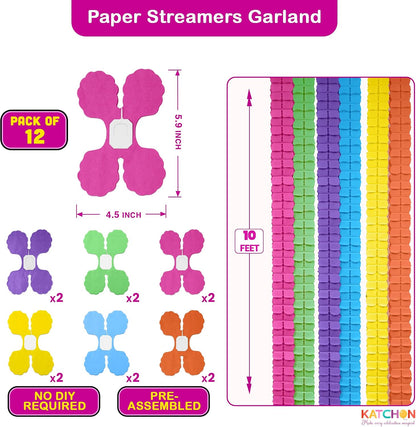 Four Leaf Clover Flower Streamers – 12PCS, Mexican Paper Clover Streamer | Paper Garland for Summer Party Decoration, Fiesta Party Decorations | Hawaiian, Luau | Birthday, Wedding & Baby Shower Decor