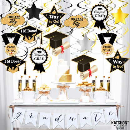 KatchOn, Graduation Hanging Swirls - Pack of 46 | Graduation Hanging Decorations 2024 Graduation Party Decorations | Black and Gold Graduation Decorations 2024 | Graduation Decorations Class of 2024