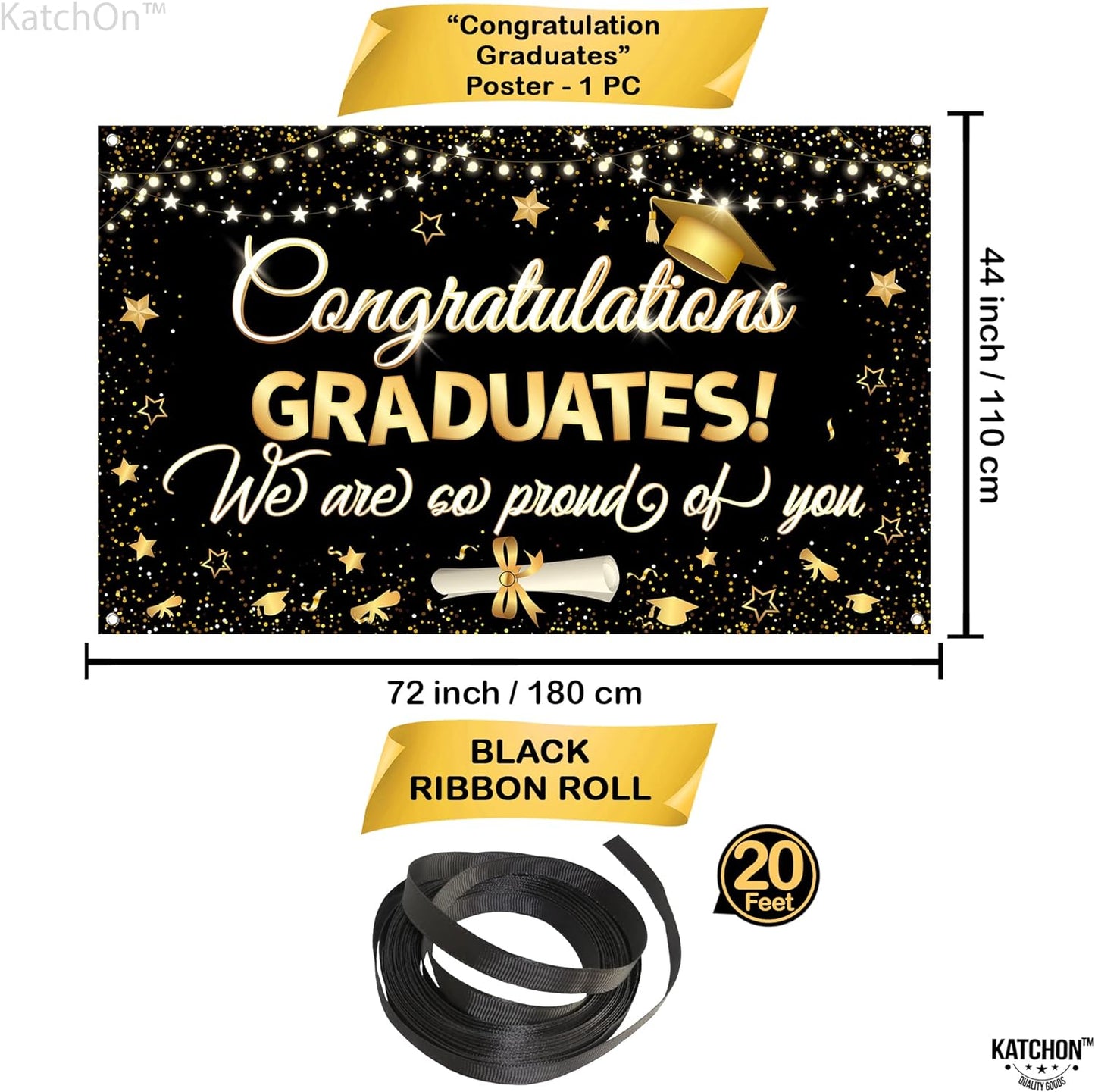 KatchOn, Congratulations Graduate Banner 2024 - Large 72x44 Inch | Black and Gold Graduation Backdrop, Graduation Decorations Class of 2024 | Congratulations Banner, 2024 Graduation Party Decorations