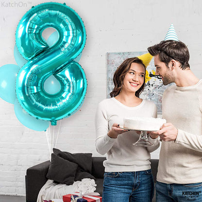 KatchOn, Giant Blue Teal Number 8 Balloons - 40 Inch || Aqua Teal Number Balloons for Happy 8th Birthday Decorations for Girls & Boys | Balloon For 8 Happy  Anniversary Decorations
