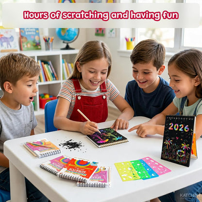 KatchOn Rainbow Scratch Art Notebook Set, Pack of 57 | Scratch Paper Art Party Favors for Kids, Bulk Classroom Birthday Gifts for Student Mini Rainbow Scratch Notebook