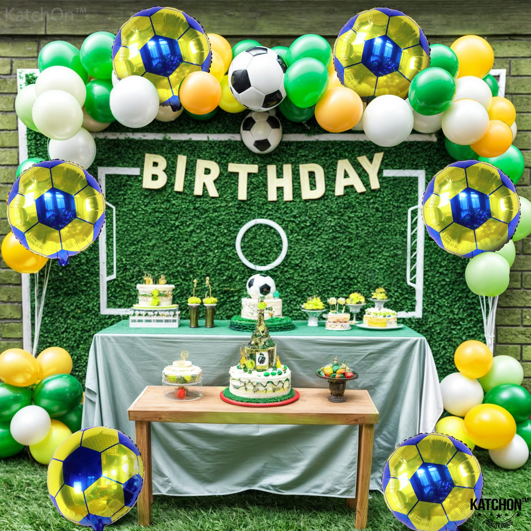 KatchOn, Yellow and Blue Soccer Balloons - 18 Inch, Pack of 6 | Soccer Birthday Party Decorations, Sports Themed Party Decorations | soccer decorations For Party With Blue and Yellow Balloons