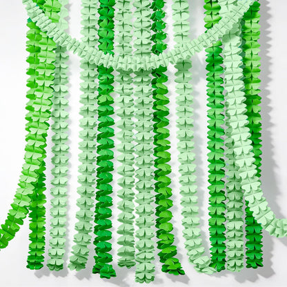 KatchOn, Green Tissue Paper Clover Garland - Pack of 12 | Green Streamers Garland for St Patricks Day Decorations, Shamrock Decorations | Birthday Decorations, Irish & Jungle Theme Party Decorations