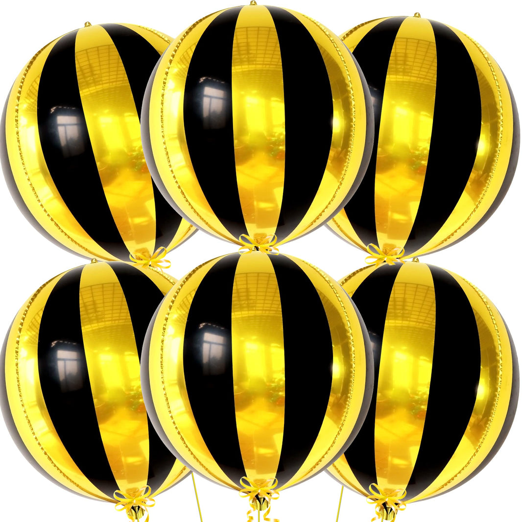 KatchOn, Big 22 Inch Black and Gold Balloons - Pack of 6, Black and Gold Party Decorations | 360 Degree 4D Sphere Round Graduation Decorations 2025 | Disco Party Decorations