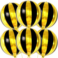 KatchOn, Big 22 Inch Black and Gold Balloons - Pack of 6, Black and Gold Party Decorations | 360 Degree 4D Sphere Round Graduation Decorations 2025 | Disco Party Decorations