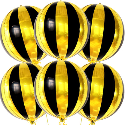 KatchOn, Big 22 Inch Black and Gold Balloons - Pack of 6, Black and Gold Party Decorations | 360 Degree 4D Sphere Round Graduation Decorations 2025 | Disco Party Decorations