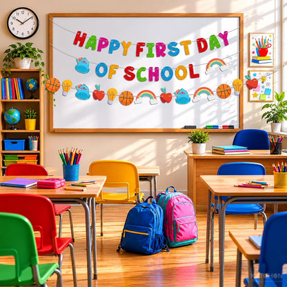 KatchOn Glitter Happy First Day of School Banner Pre-Strung 10 Feet