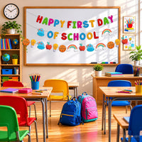 KatchOn Glitter Happy First Day of School Banner Pre-Strung 10 Feet
