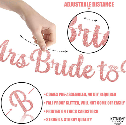 KatchOn, Miss to Mrs Bride to Be Banner - 10 Feet, Pre-Strung No DIY | Rose Gold Glitter Miss to Mrs Banner | Rose Gold Bridal Shower Decorations | Bridal Shower Banner, Bachelorette Party Decorations