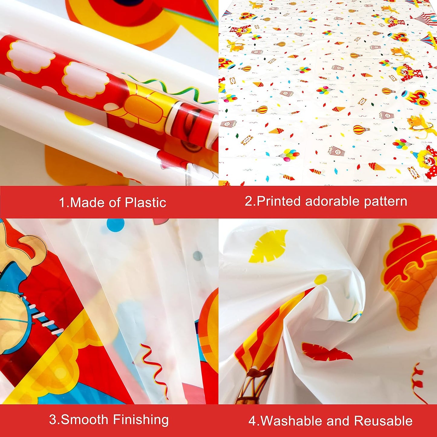 KatchOn, Xtra Large Circus Tablecloth for Carnival Decorations - Pack of 2 | Plastic Carnival Tablecloth | Carnival Theme Party Decorations | Carnival Theme Tablecloth, Circus Theme Party Decorations