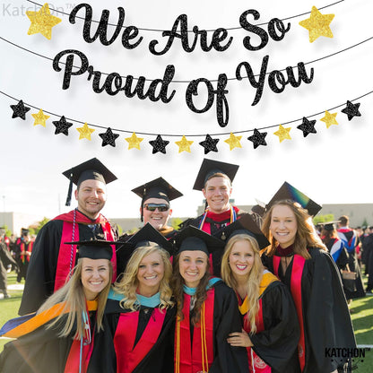 KatchOn, We Are So Proud of You Banner - Glitter, 10 Feet, No DIY | Graduation Banner for Black And Gold Graduation Decorations 2024 | Graduation Garland for College Graduation Party Decorations 2024