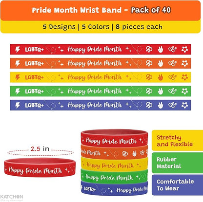 KatchOn, Happy Pride Month Bracelets - Pack of 40 | Pride Bracelets Bulk for Rainbow Party Favors Pride Decorations Gay Décor